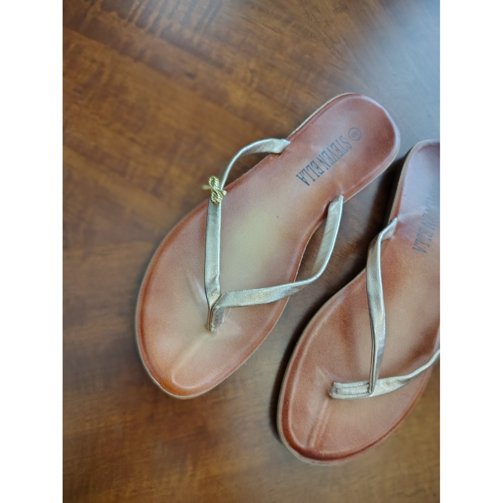 Steven Ella Womens Gold Bow Flip Flop Sandals Size 9 Brown Flat Thong Summer